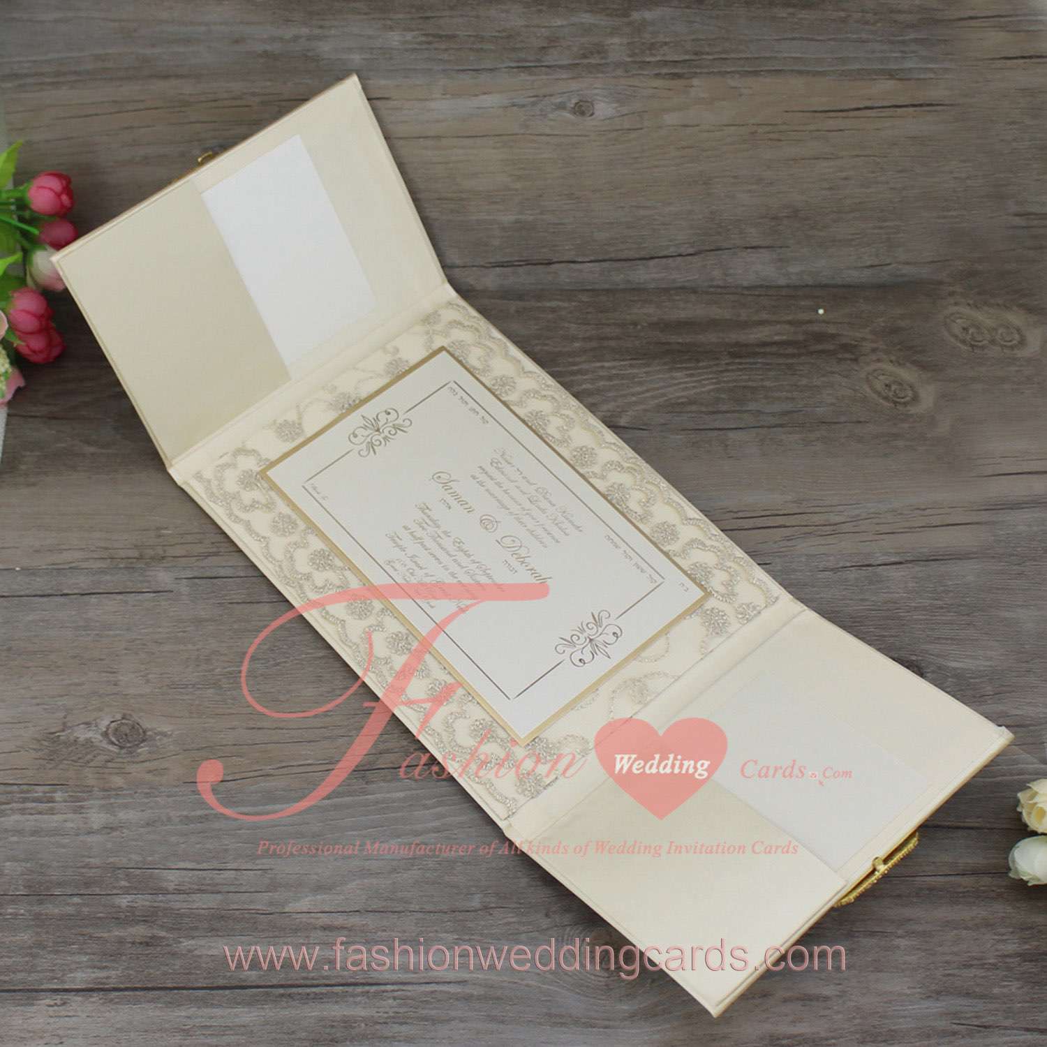 Custom Elegant Silk Wedding Invitation Folio with Crystals
